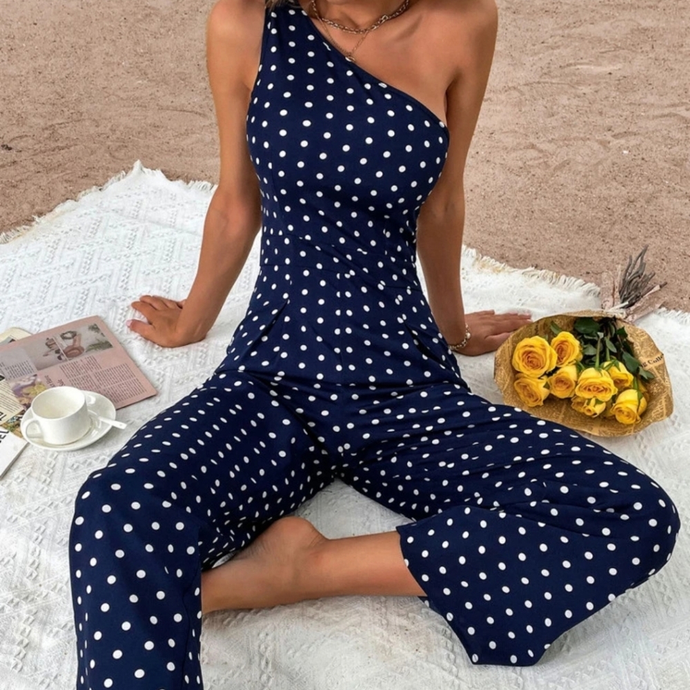 NWT SHEIN Polka Dot One Shoulder Jumpsuit